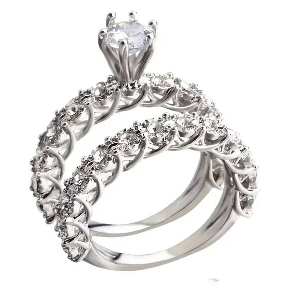 Flash Diamond Round Engagement Silvery Rings for Women - Picture 3 of 10